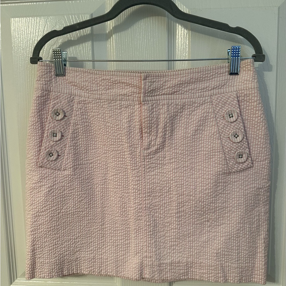 Lilly Pulitzer Pink & White Seersucker Mini Skirt, Size 4